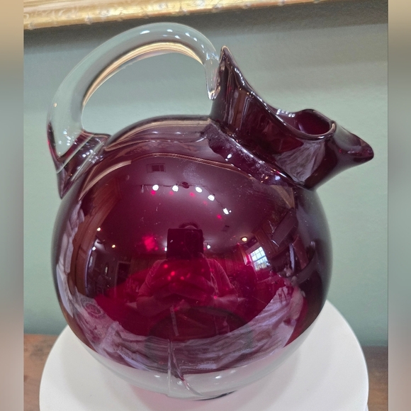 Vintage Cambridge Glass CARMEN Ruby Red Ball Jug, 80oz - Picture 1 of 6